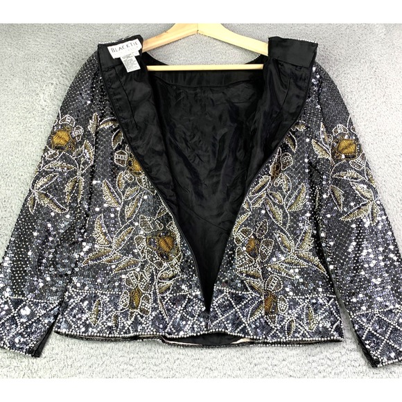 Black Tie Oleg Cassini Top Womens Size 8 Beaded Vintage Longsleeve Beautiful - Picture 7 of 14